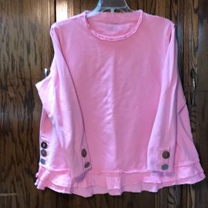Soft, comfy pink sweatshirt embellished w/buttons